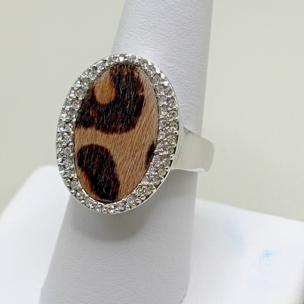 Camille Lucie Cocktail Ring Pony Hair Cubic Zirconia 8 Rhodium Plated STUNNING